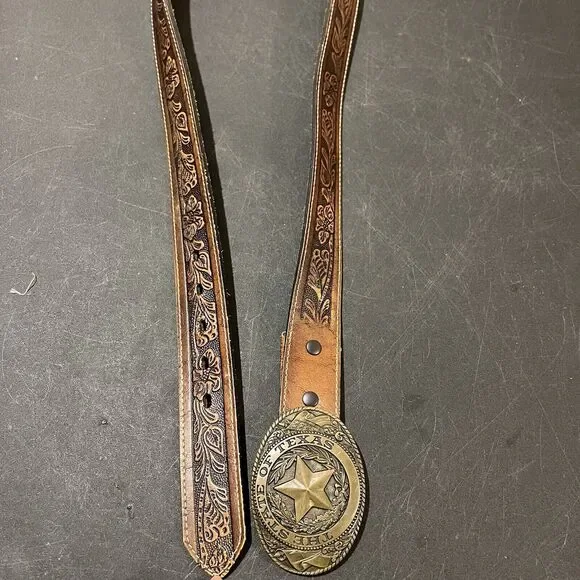 Tony Lama Brass Belt Buckle with Nocona Leather Belt Mens 40 Brown Texas